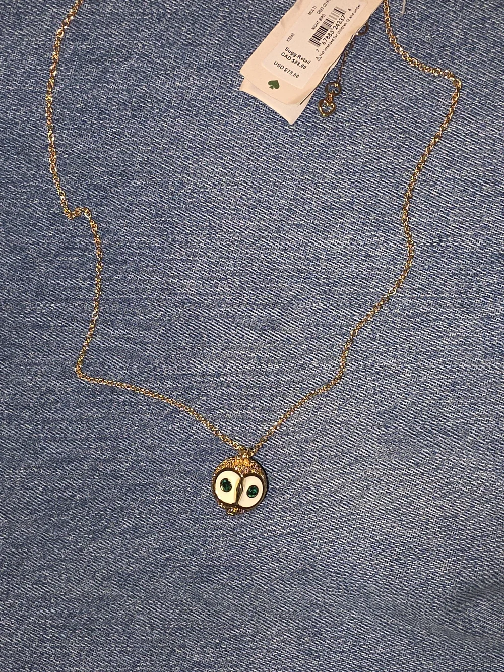 kate spade Gold Owl Pendant Necklace with Green Accents